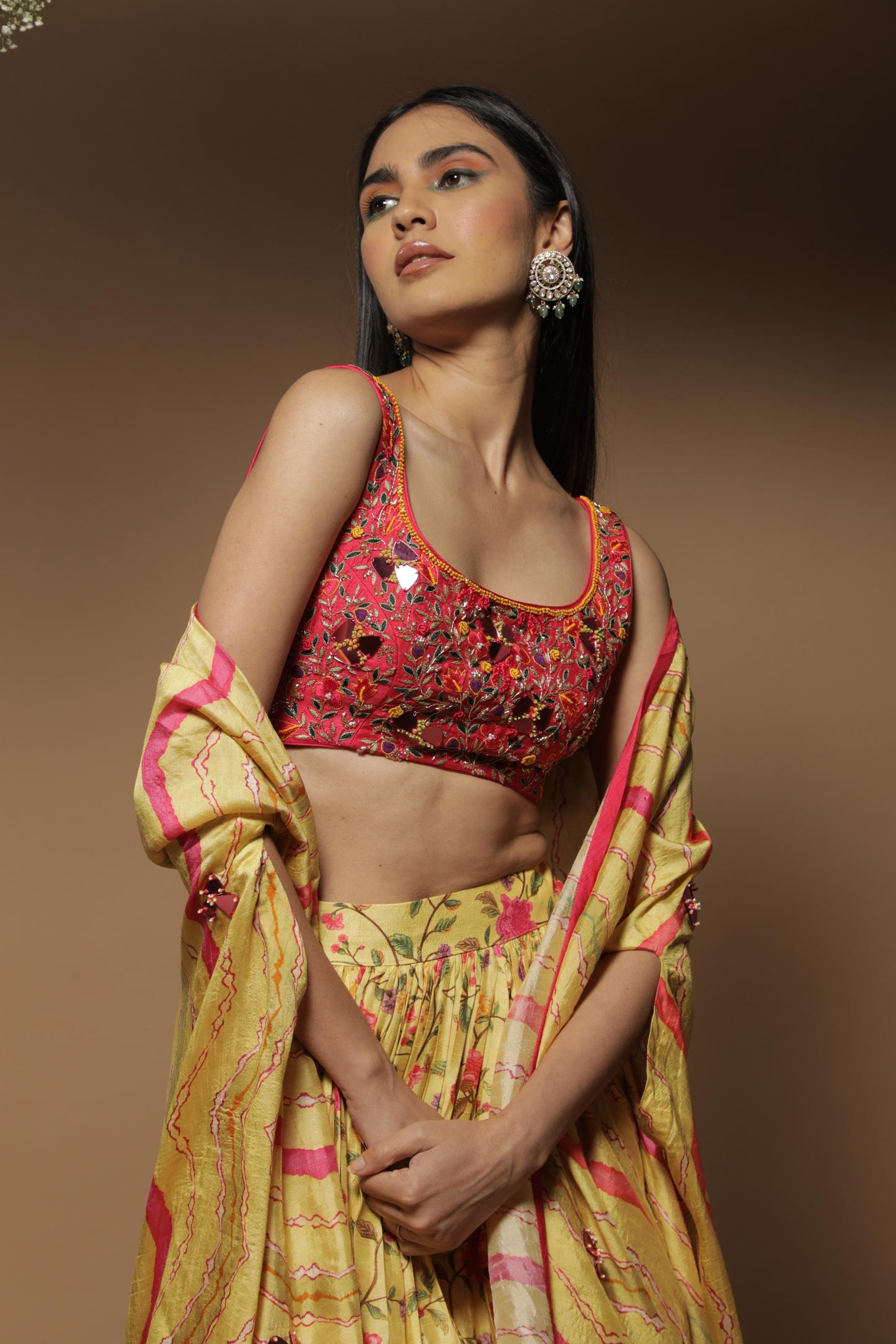 Yellow Silk Digital Printed Cape Set